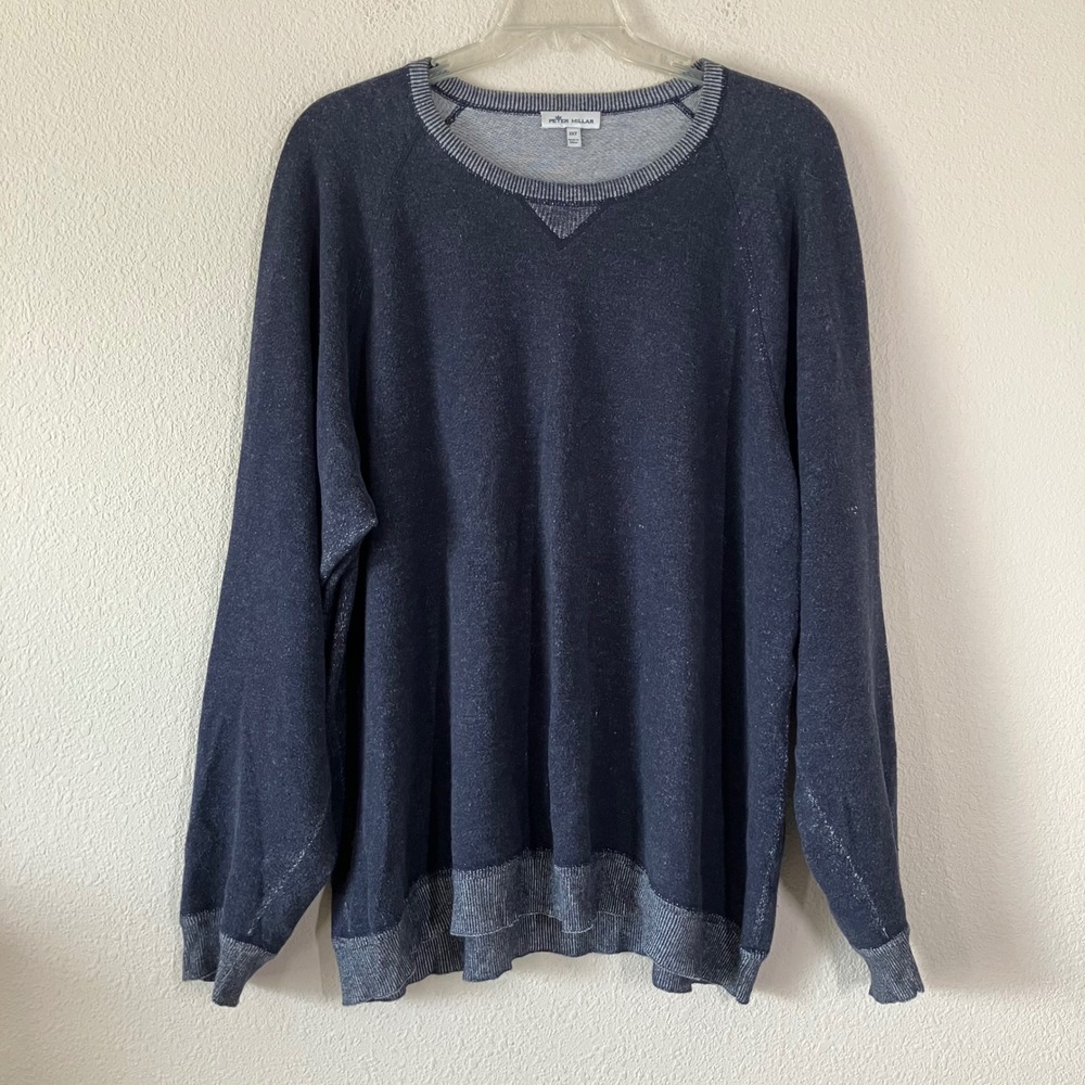 PETER MILLAR Merino Wool Blend Sweatshirt 2XT Tall Relaxed Pullover Navy Blue